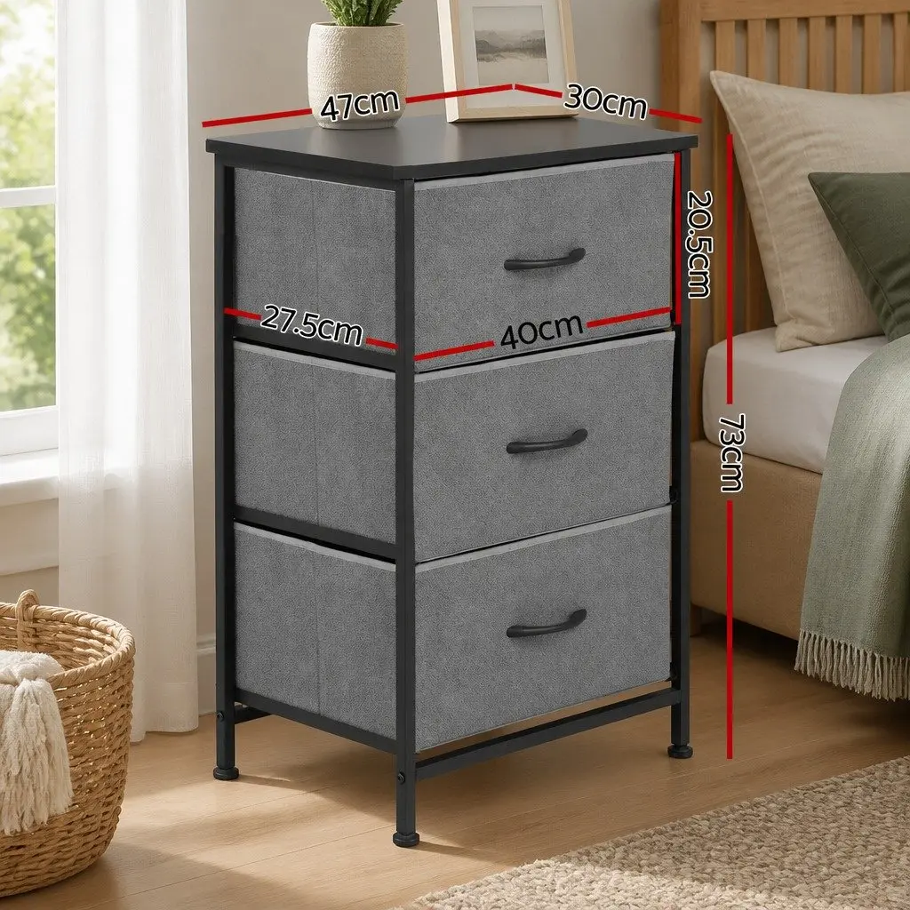 Chest of Drawers Set of 2 Storage Dresser 3 Drawer Bedroom Tallboy Black 47cm W x 30cm D x 73cm H