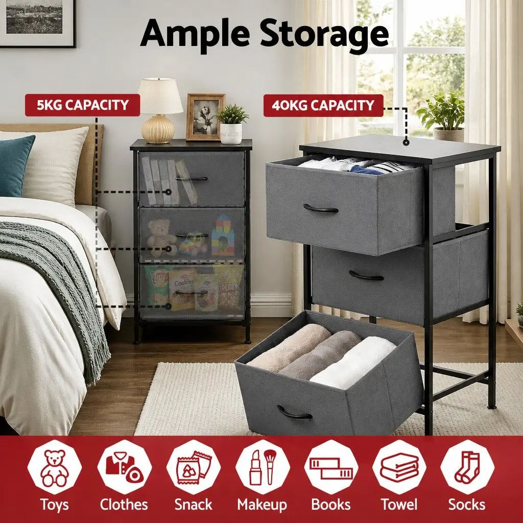 Chest of Drawers Bedroom 3 Storage Drawer Organizer 47cm x 30cm x 73cm
