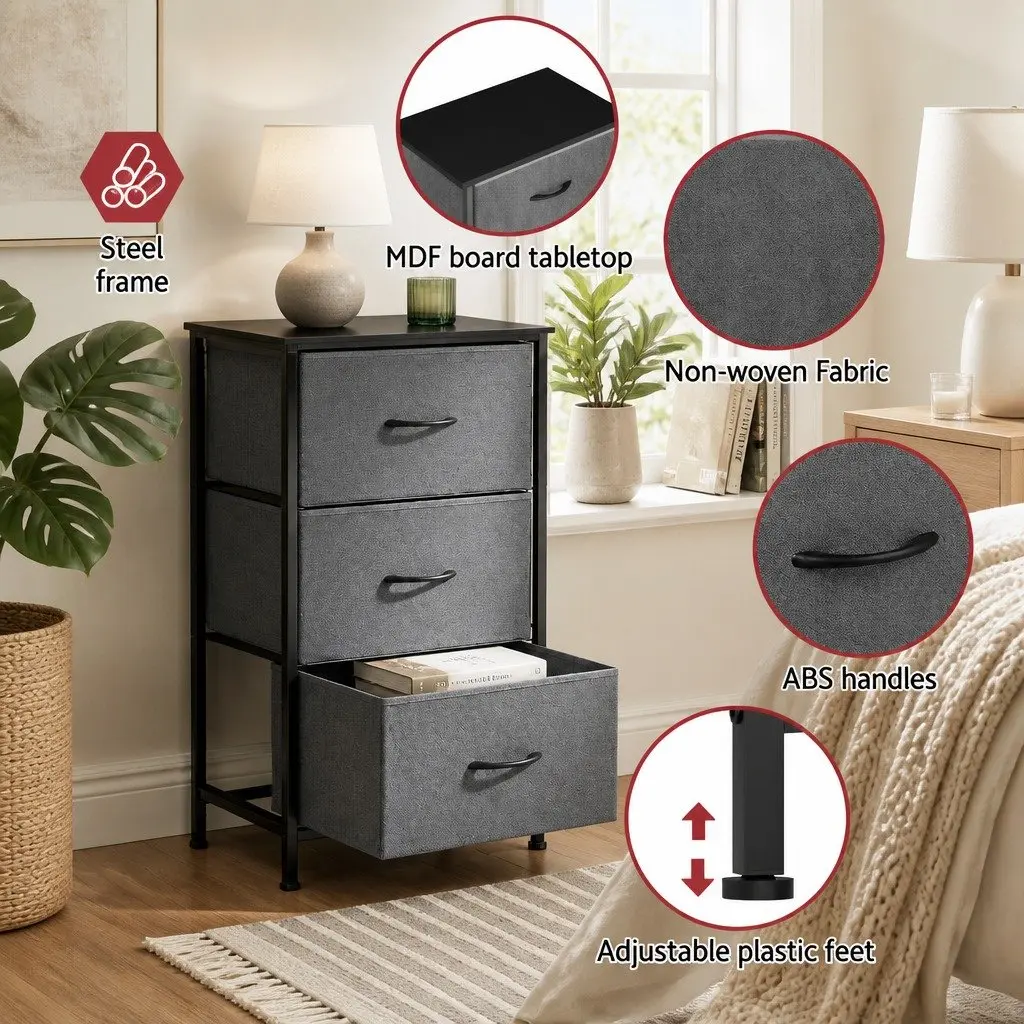 Chest of Drawers Bedroom 3 Storage Drawer Organizer 47cm x 30cm x 73cm