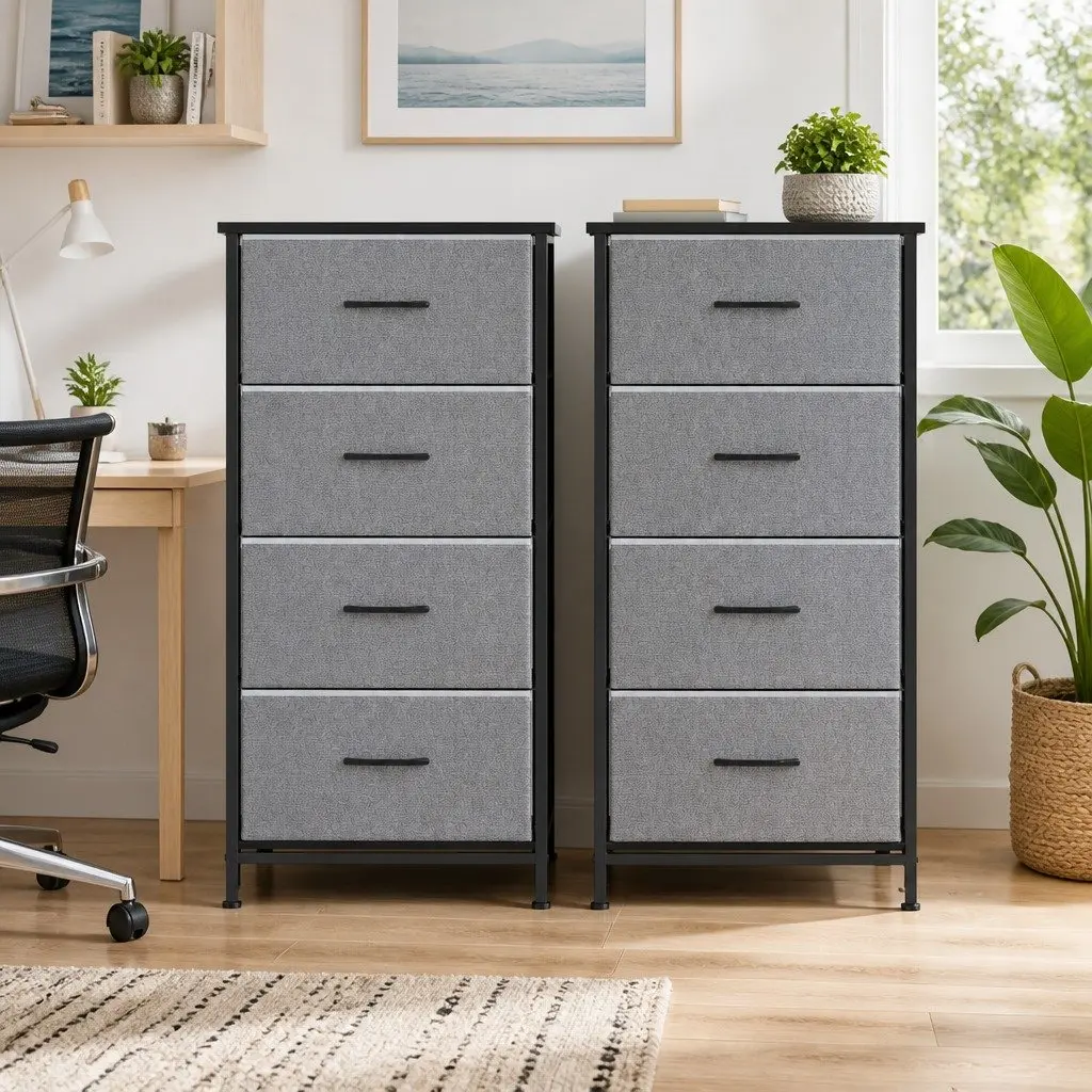 Chest of 4 Drawers Storage Dresser Tallboy Grey Black Bedroom Furniture Set 2