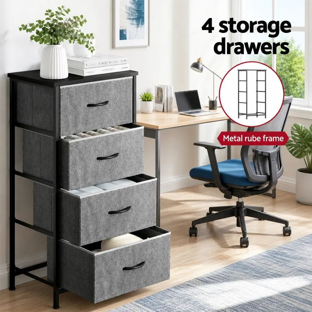 Chest of 4 Drawers Storage Dresser Tallboy Grey Black Bedroom Furniture Set 2