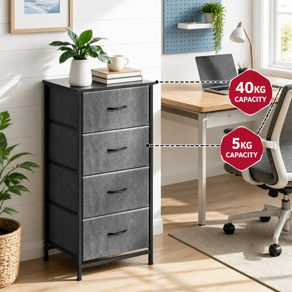 Chest of 4 Drawers Storage Dresser Tallboy Grey Black Bedroom Furniture Set 2
