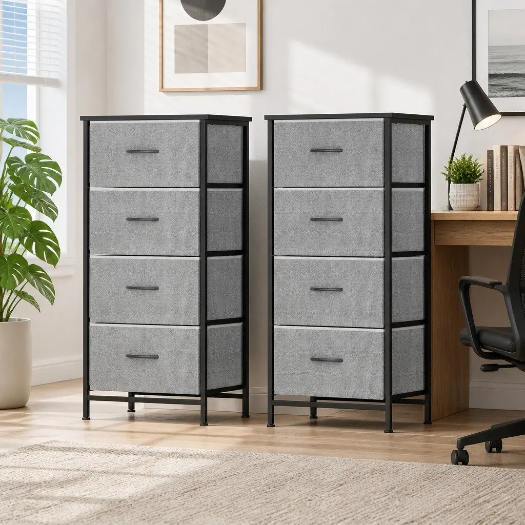 Chest of 4 Drawers Storage Dresser Tallboy Grey Black Bedroom Furniture Set 2