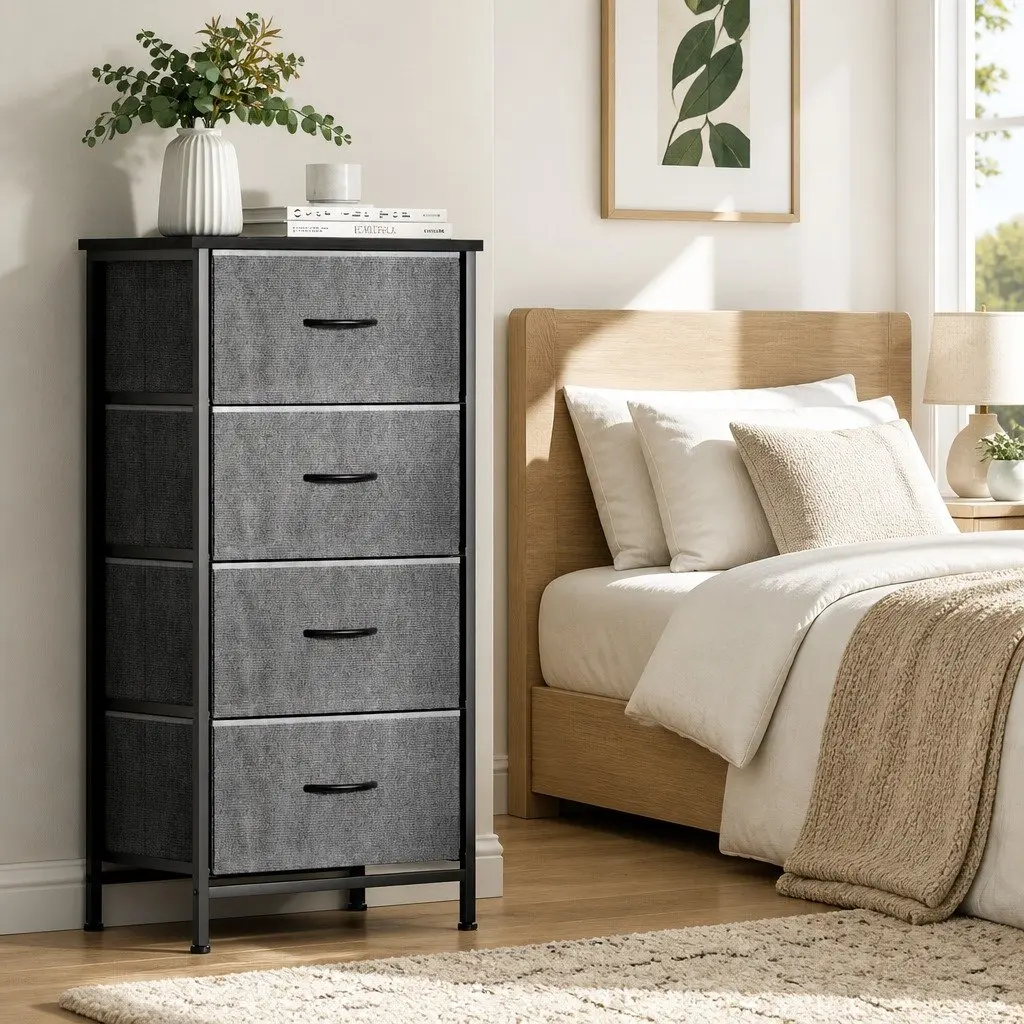 Chest of 4 Drawers Storage Dresser for Bedroom Grey Black 47cm W x 30cm D x 94cm H