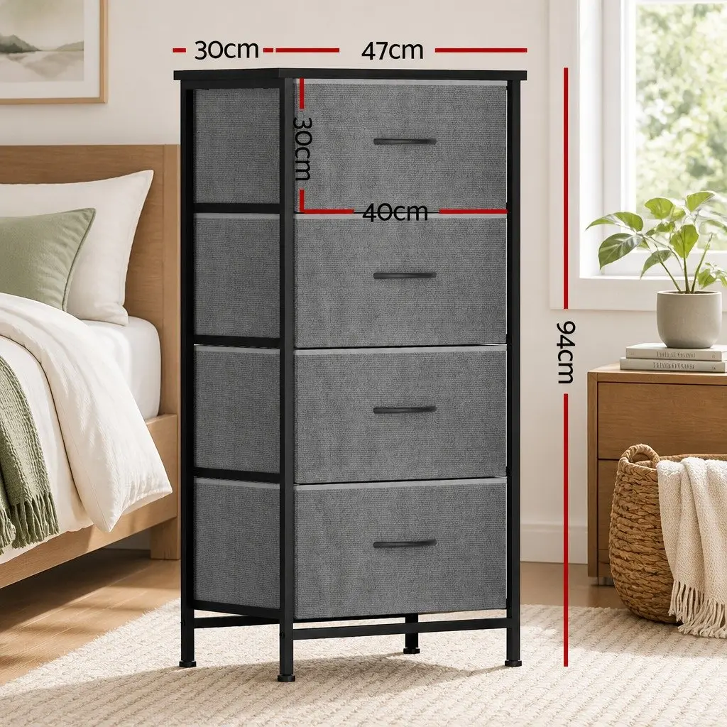 Chest of 4 Drawers Storage Dresser for Bedroom Grey Black 47cm W x 30cm D x 94cm H