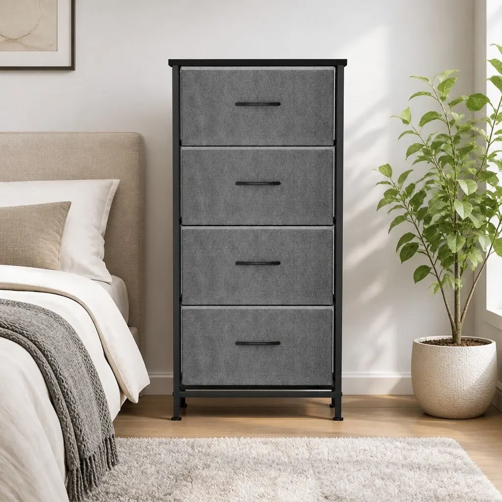 Chest of 4 Drawers Storage Dresser for Bedroom Grey Black 47cm W x 30cm D x 94cm H