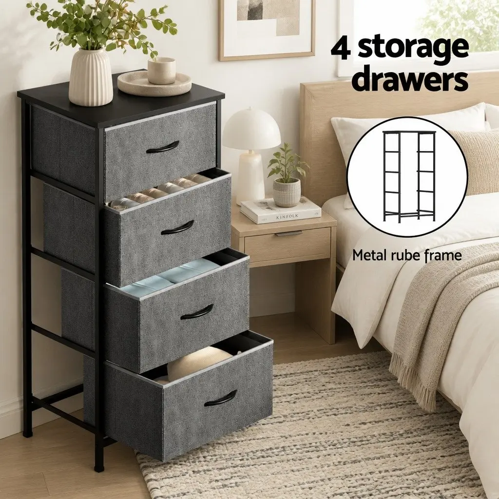 Chest of 4 Drawers Storage Dresser for Bedroom Grey Black 47cm W x 30cm D x 94cm H