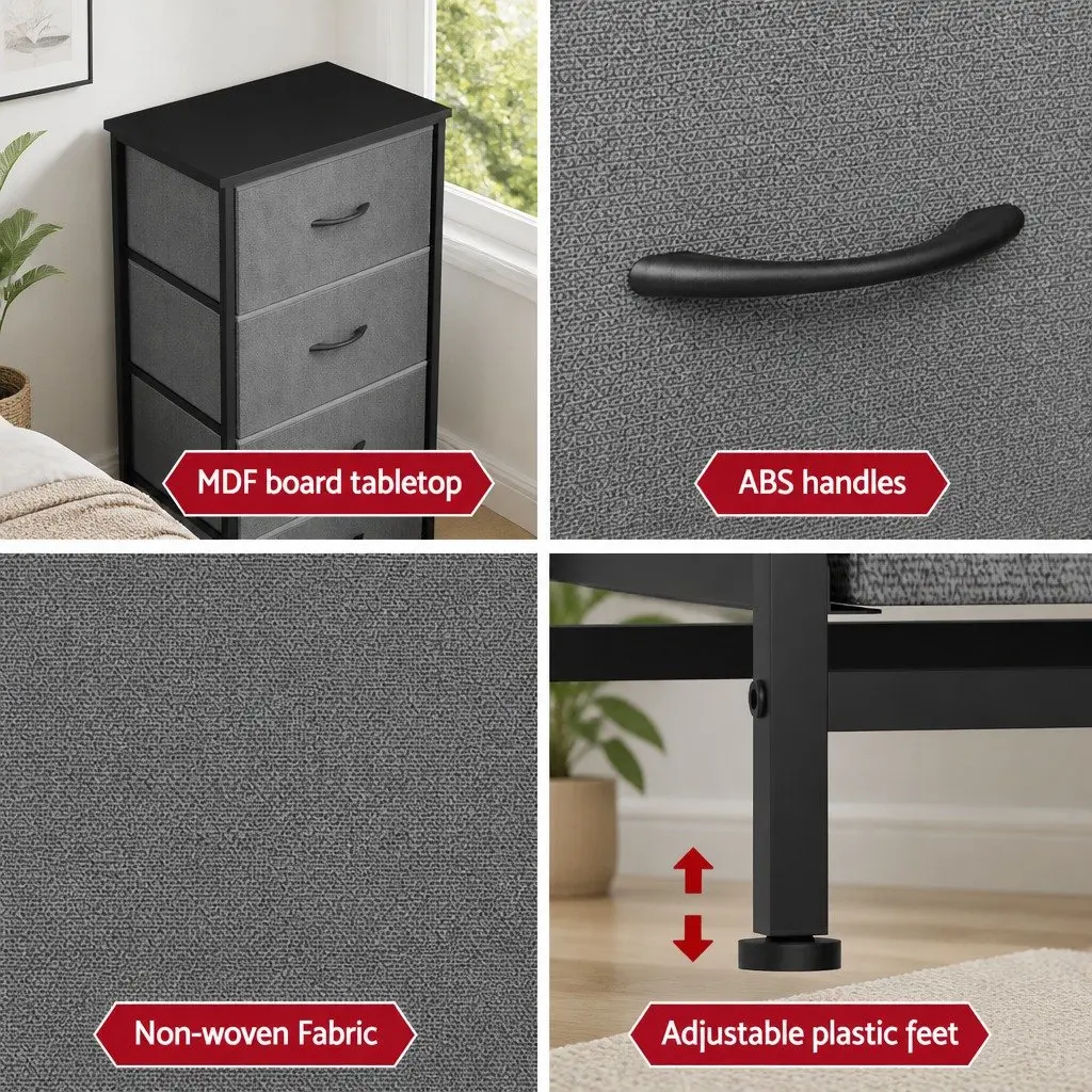 Chest of 4 Drawers Storage Dresser for Bedroom Grey Black 47cm W x 30cm D x 94cm H