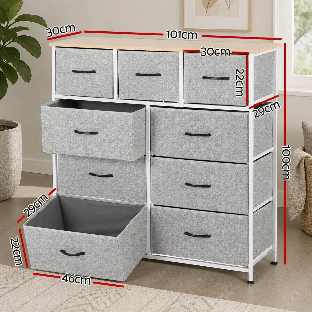 Chest of Drawers Bedroom 9 Drawer Tallboy Storage Cabinet Light Grey