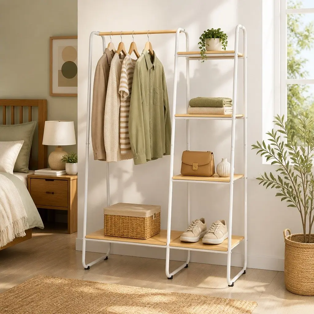 Clothes Rack Airer Coat Stand 150cm White Metal Storage Shelving Wardrobe Hanger