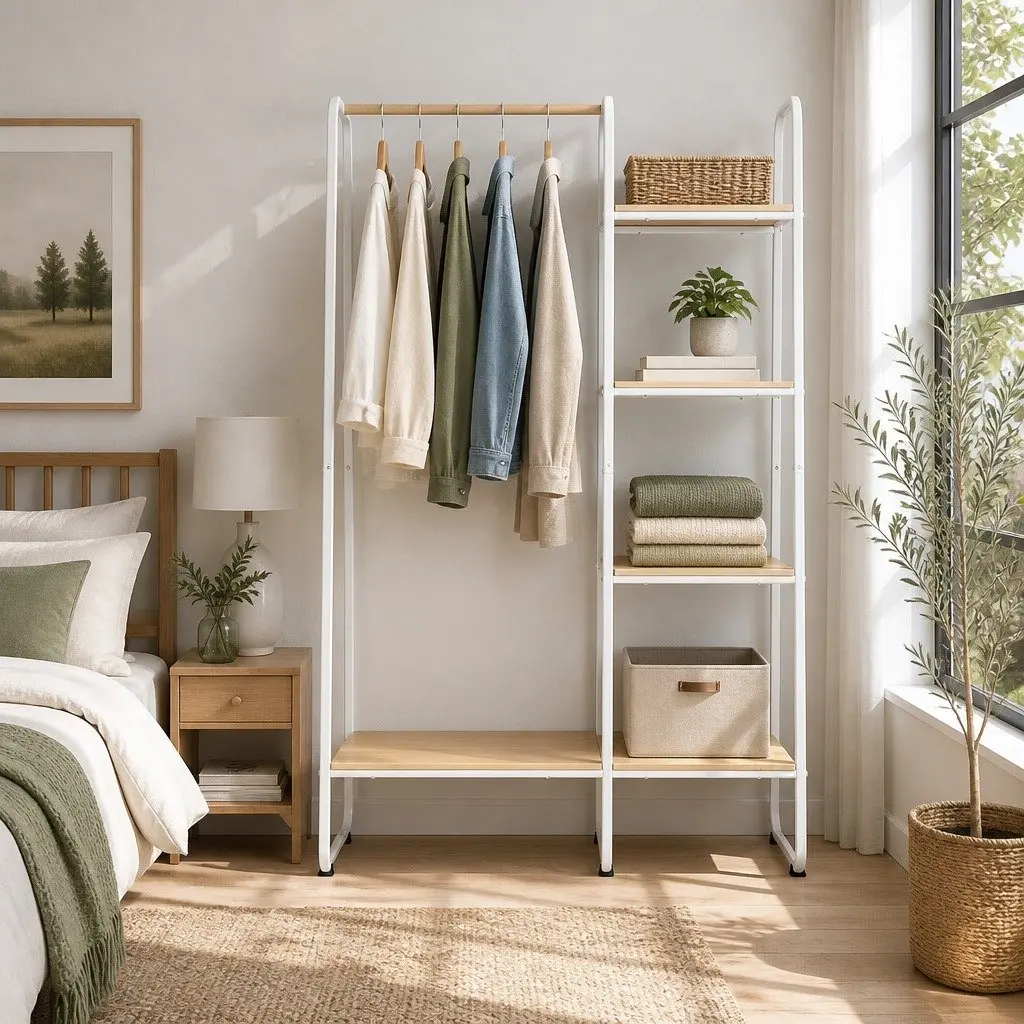 Clothes Rack Airer Coat Stand 150cm White Metal Storage Shelving Wardrobe Hanger
