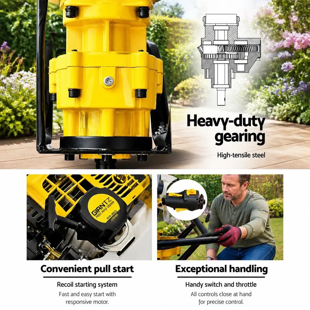 Post Hole Digger Petrol Auger 65cc Engine Extension Bits Yellow Boring Tool