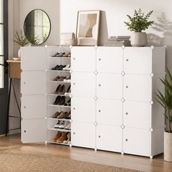 Shoe Rack DIY 16 Storage Cube Stackable Organiser White Cabinet