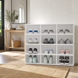 12 Stackable White Shoe Storage Boxes – Dimensions & Specs