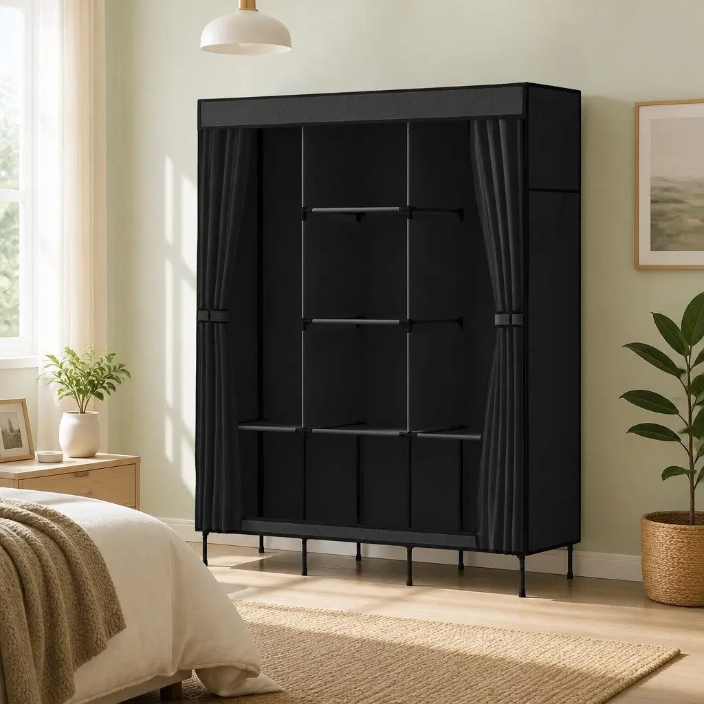Large Portable Clothes Closet Wardrobe for Clothing Storage Organizer Black 124 x 42 x 173 cm