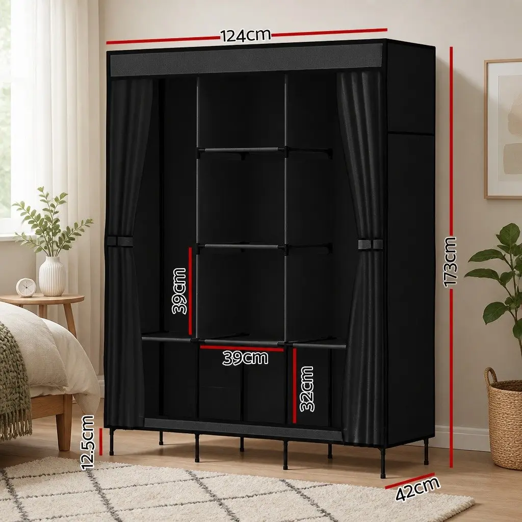 Large Portable Clothes Closet Wardrobe for Clothing Storage Organizer Black 124 x 42 x 173 cm