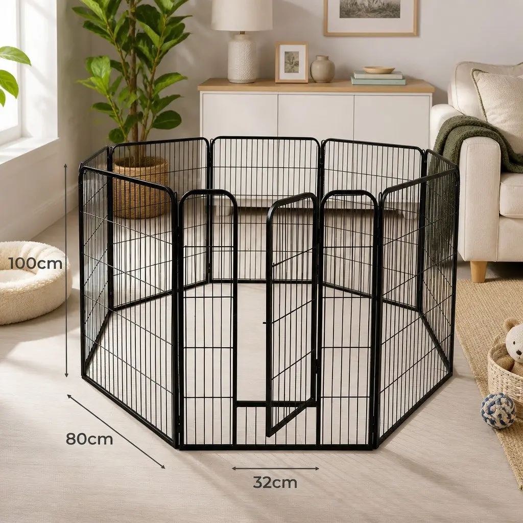 8 Panel Foldable Pet Playpen with Steel Construction