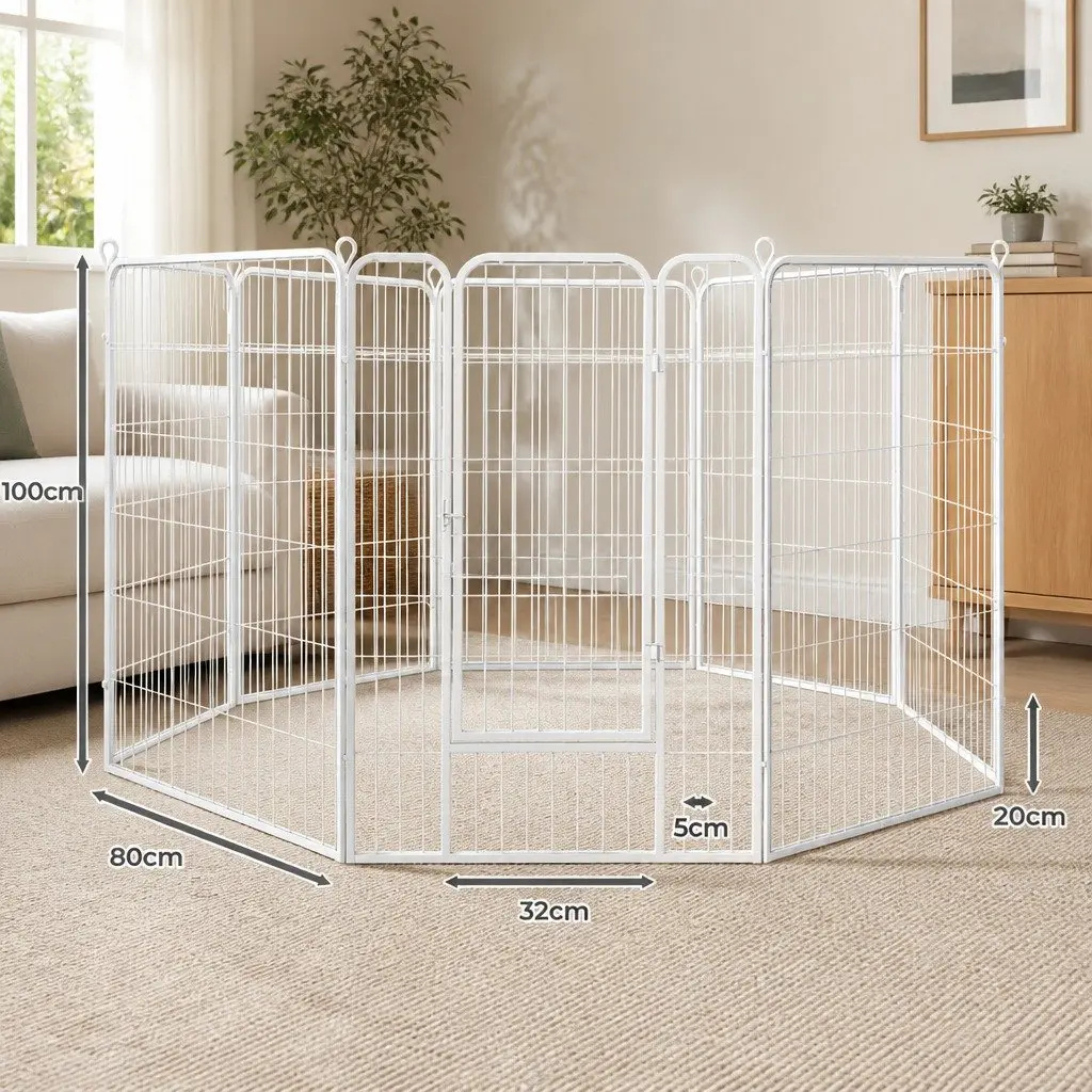 Pet Playpen 8 Panel Portable Exercise Pen for Dogs Puppies Cats Indoor Outdoor Use 80cm x 100cm