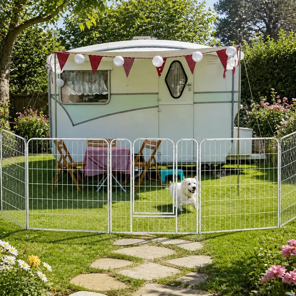 Pet Playpen 8 Panel Portable Exercise Pen for Dogs Puppies Cats Indoor Outdoor Use 80cm x 100cm