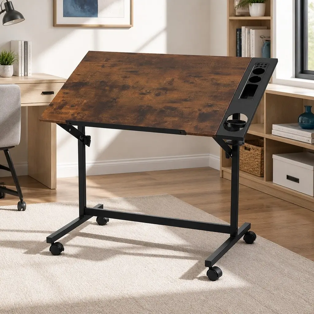 Adjustable Drafting Table Drawing Desk MDF Tabletop Removable Tray Workspace