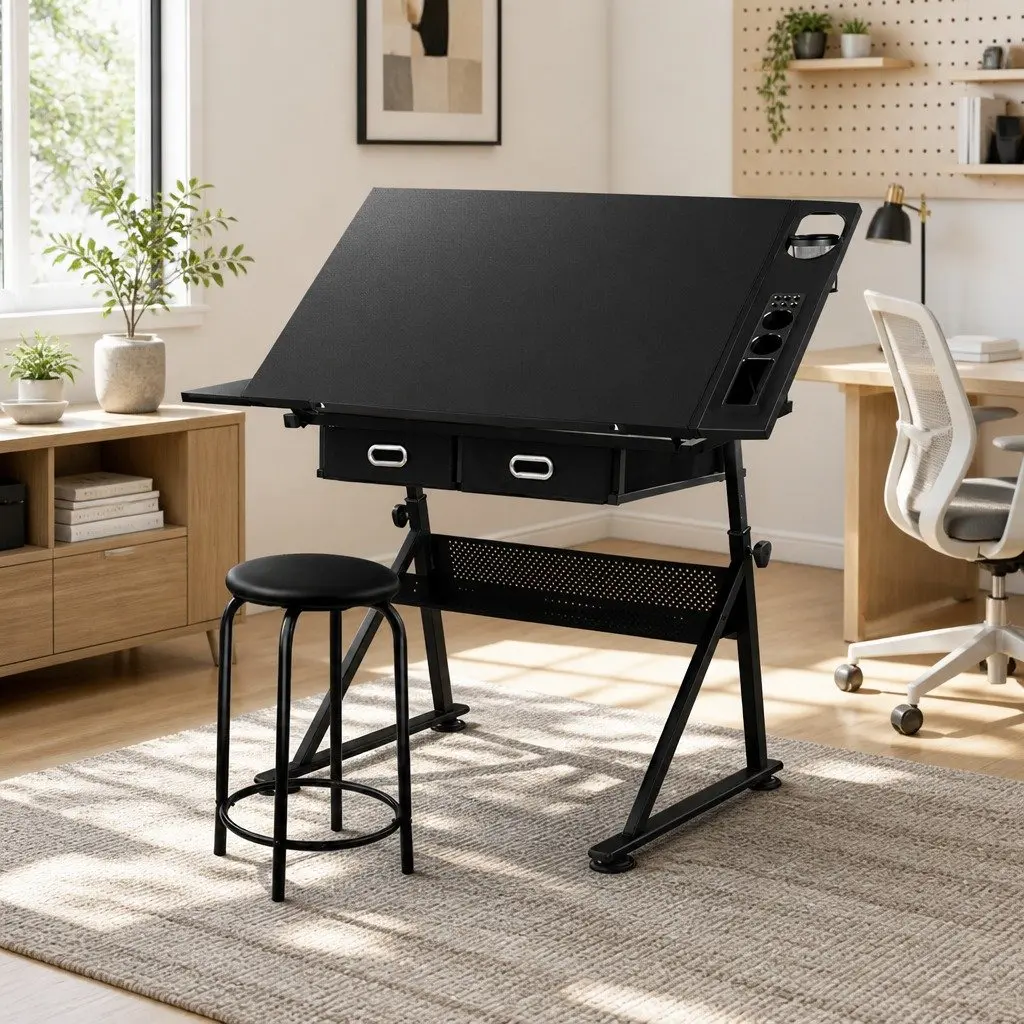 Drawing Desk and Stool Set for Drafting