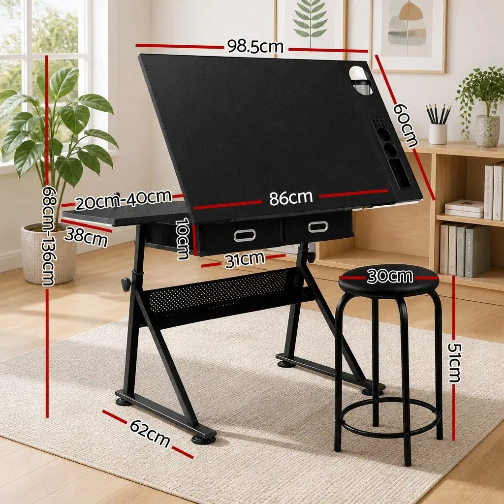 Drawing Desk and Stool Set for Drafting