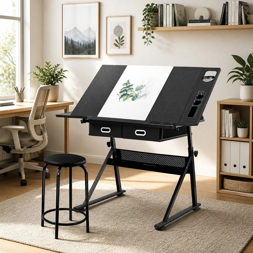 Drawing Desk and Stool Set for Drafting