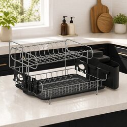 2-Tier Dish Rack Specifications: Stainless Steel & PP Plastic