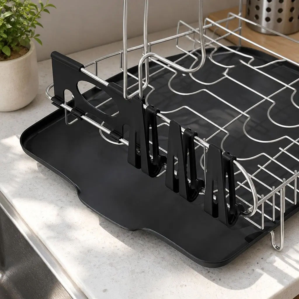 2-Tier Dish Rack Drying Drainer with Cutlery Tray Cup Holder Kitchen Organiser