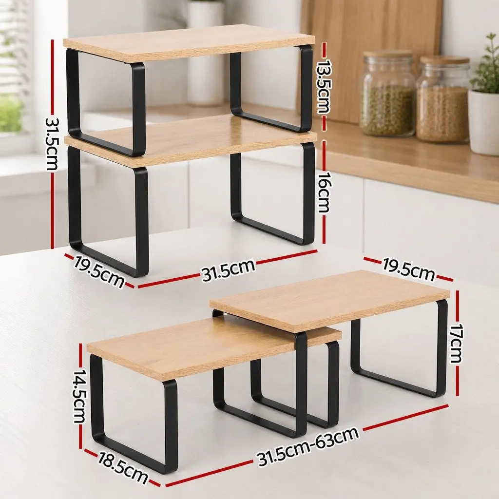 Kitchen Storage Shelves Rack Organiser Set of 2 Pine Wood Metal for Kitchen Office Dressing Room Bathroom