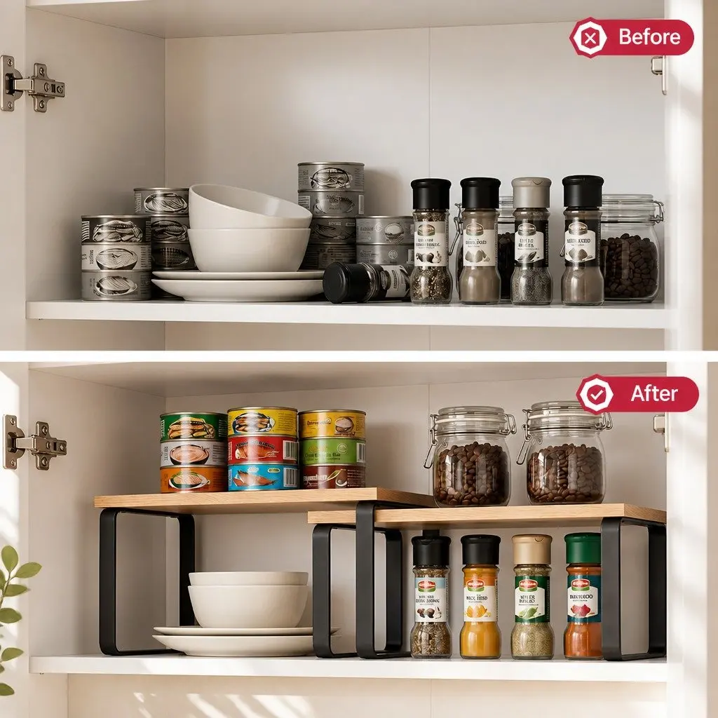 Kitchen Storage Shelves Rack Organiser Set of 2 Pine Wood Metal for Kitchen Office Dressing Room Bathroom