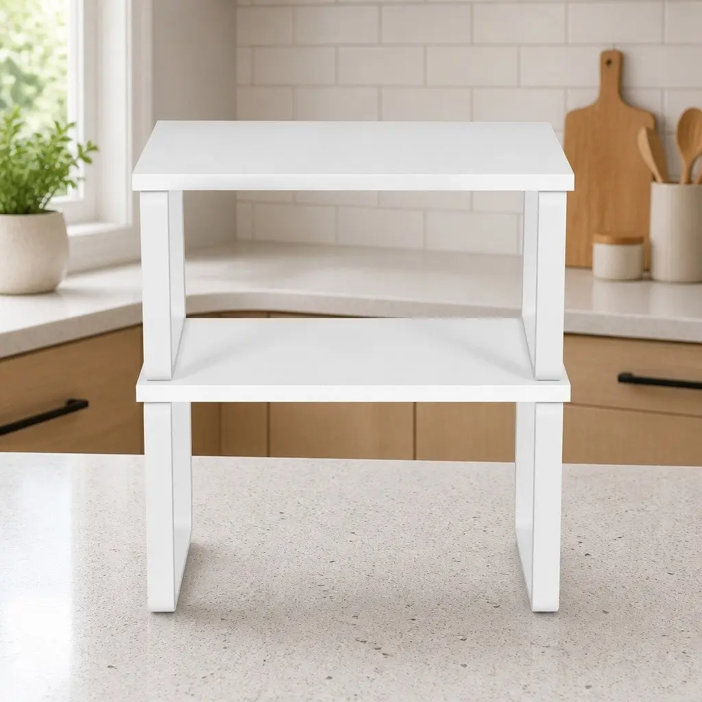 Kitchen Storage Shelves Rack Organiser Set of 2 White 31.5 x 18.5 x 14.7 cm