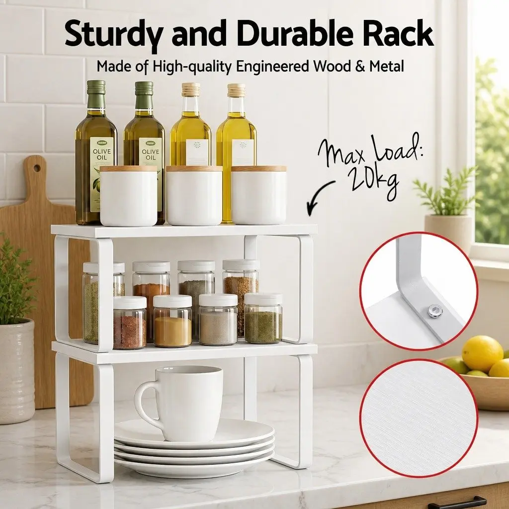 Kitchen Storage Shelves Rack Organiser Set of 2 White 31.5 x 18.5 x 14.7 cm