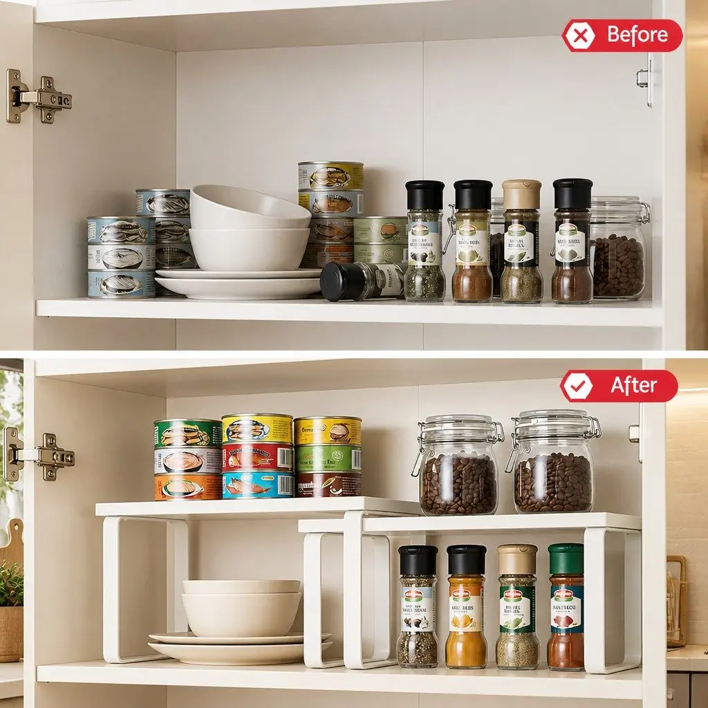 Kitchen Storage Shelves Rack Organiser Set of 2 White 31.5 x 18.5 x 14.7 cm
