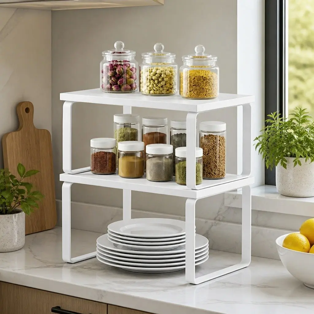 Kitchen Storage Shelves Rack Organiser Set of 2 White 31.5 x 18.5 x 14.7 cm
