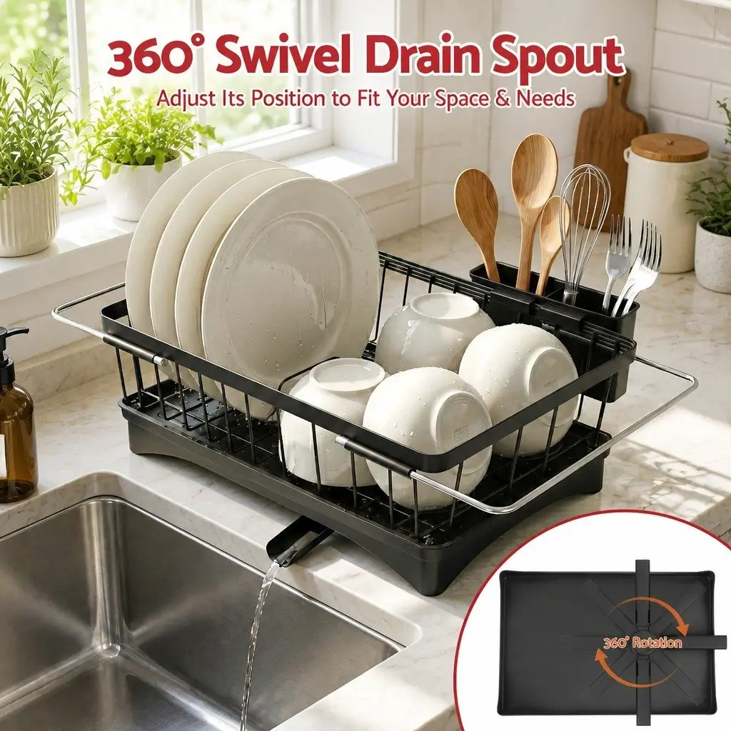 Dish Drying Rack Kitchen Sink Organiser Black Countertop Over Sink