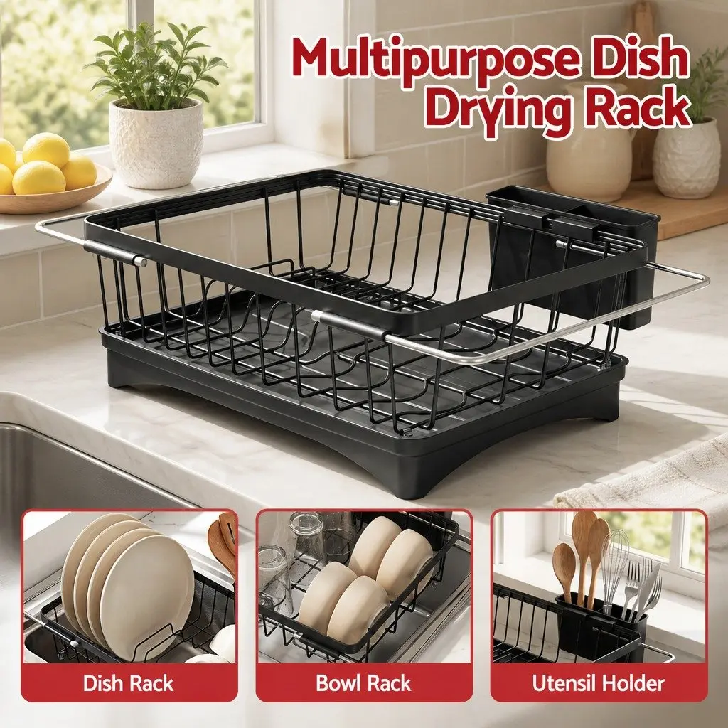 Dish Drying Rack Kitchen Sink Organiser Black Countertop Over Sink