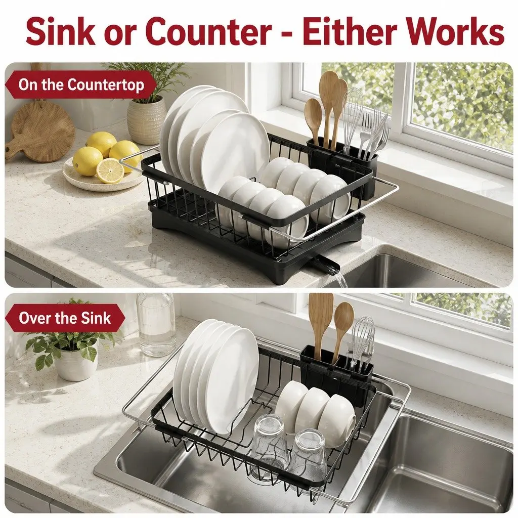 Dish Drying Rack Kitchen Sink Organiser Black Countertop Over Sink