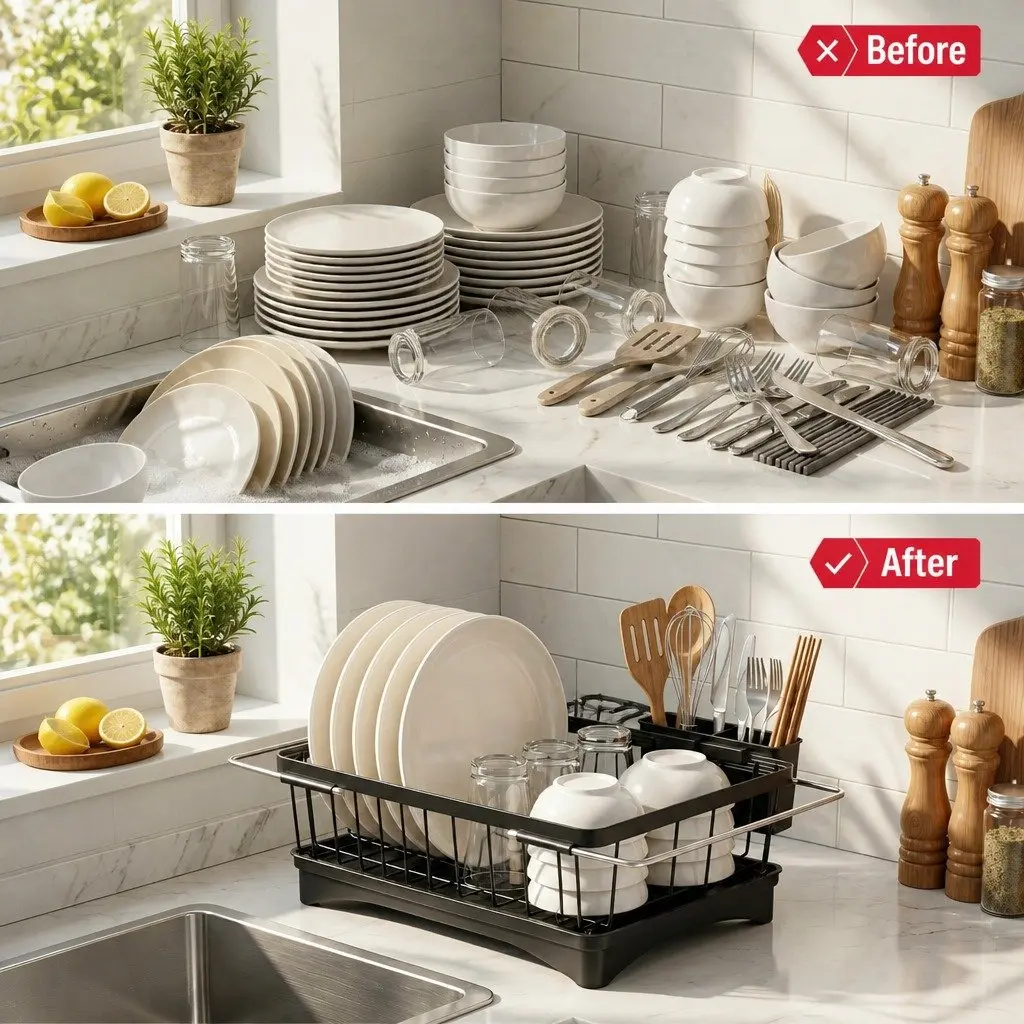 Dish Drying Rack Kitchen Sink Organiser Black Countertop Over Sink