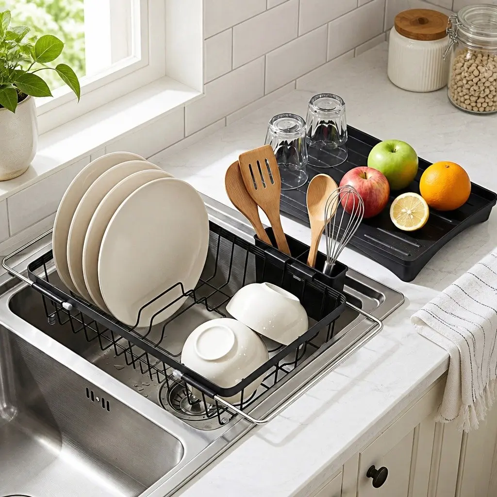 Dish Drying Rack Kitchen Sink Organiser Black Countertop Over Sink