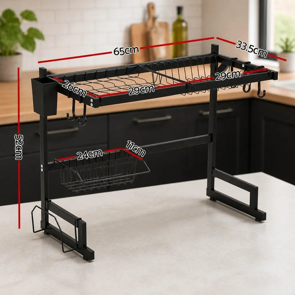 Dish Drying Rack Over Sink Kitchen 2 Tier Black