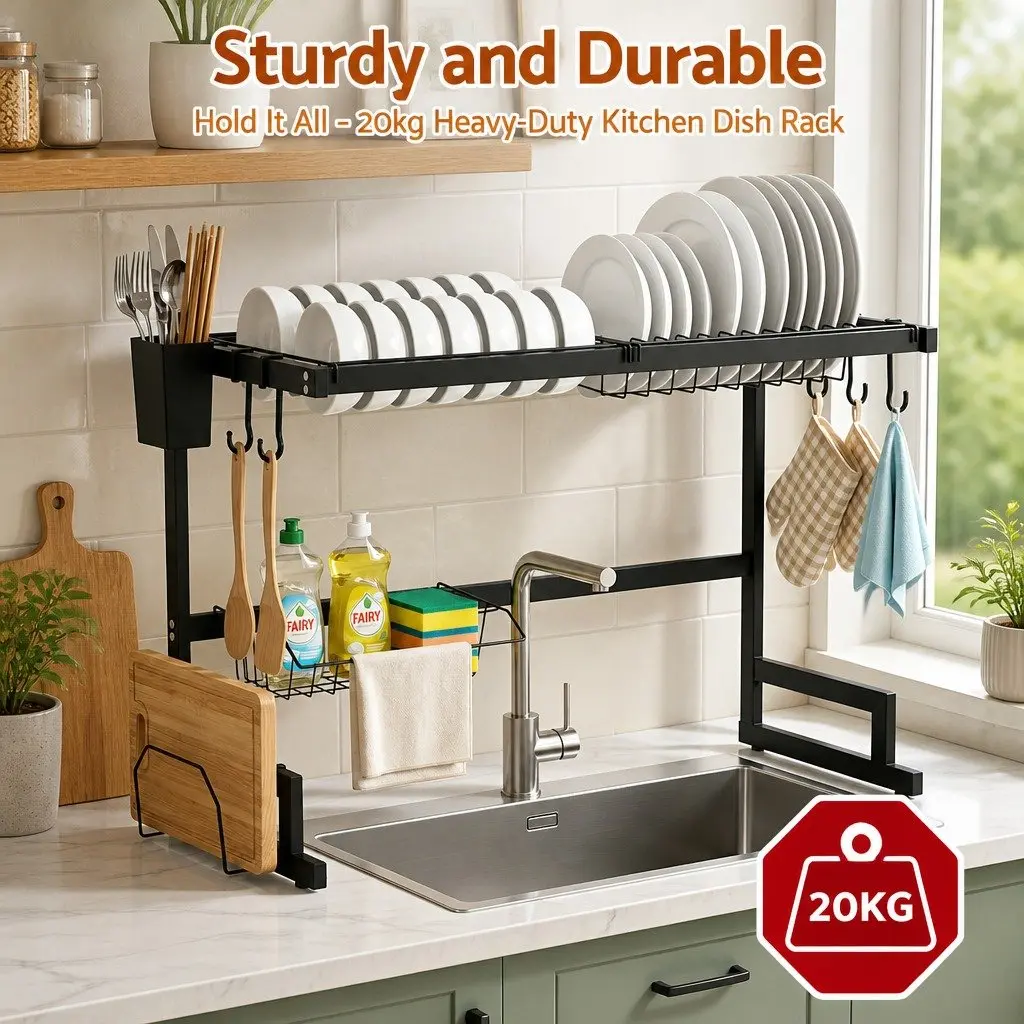 Dish Drying Rack Over Sink Kitchen 2 Tier Black