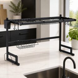 Dish Drying Rack 2 Tier Over Sink Kitchen Organiser Storage Black Drainer