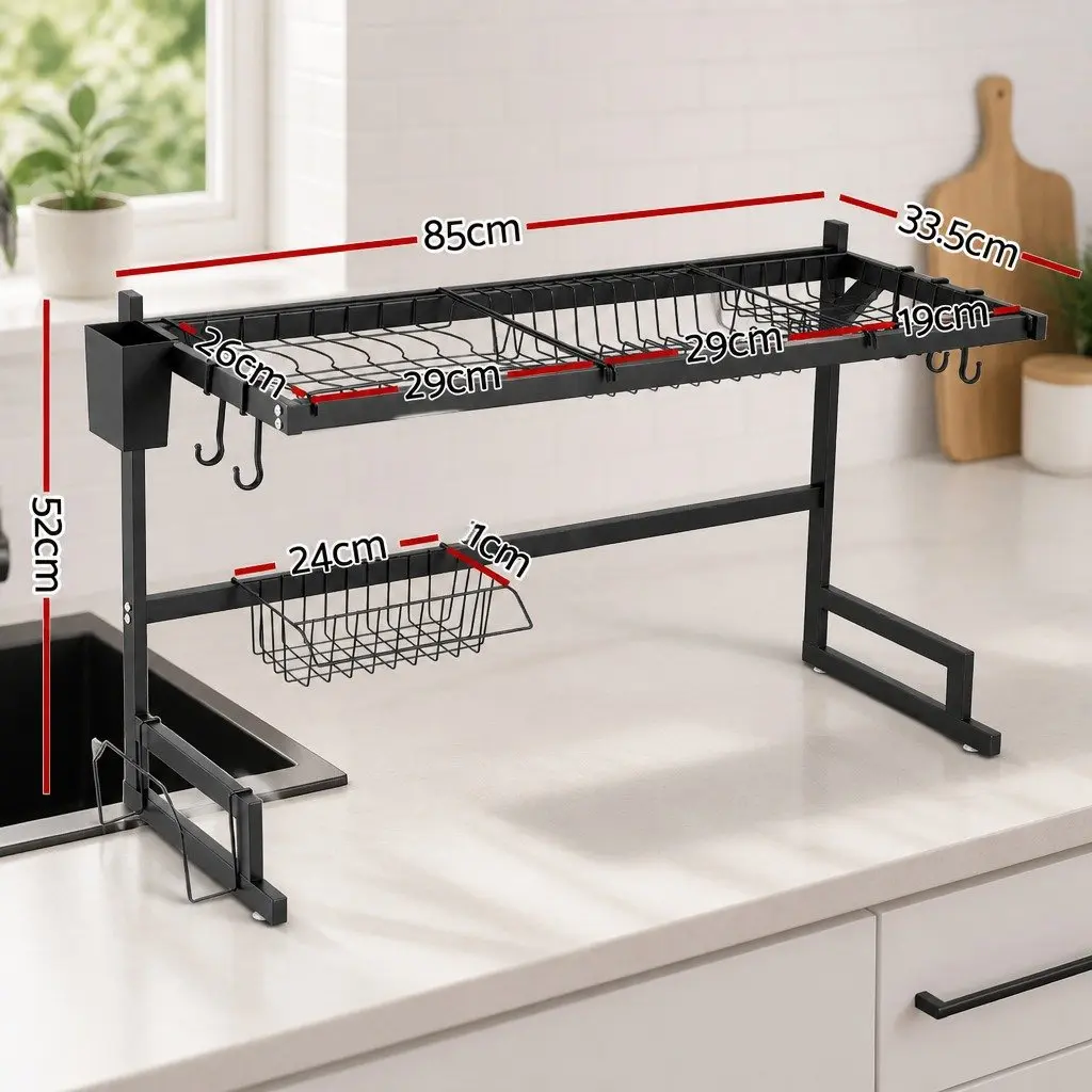 Dish Drying Rack Over Sink Kitchen 2 Tier Black