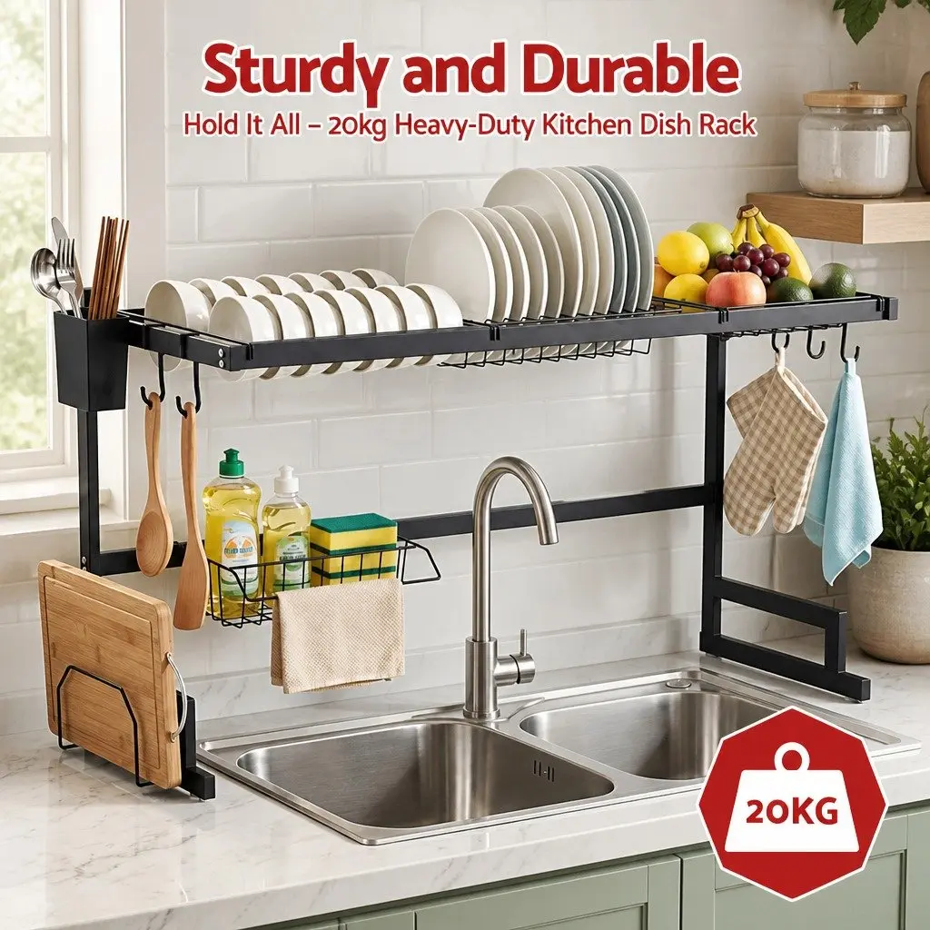 Dish Drying Rack Over Sink Kitchen 2 Tier Black