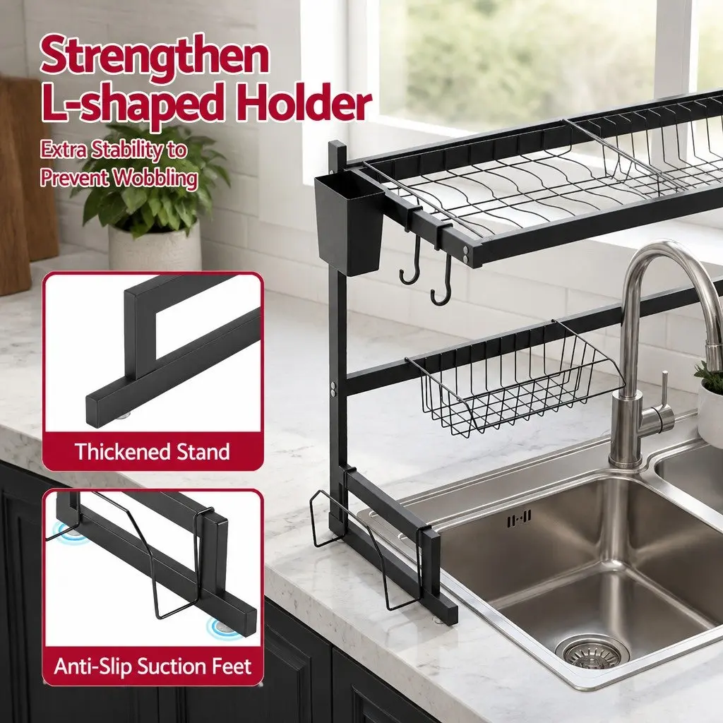 Dish Drying Rack Over Sink Kitchen 2 Tier Black