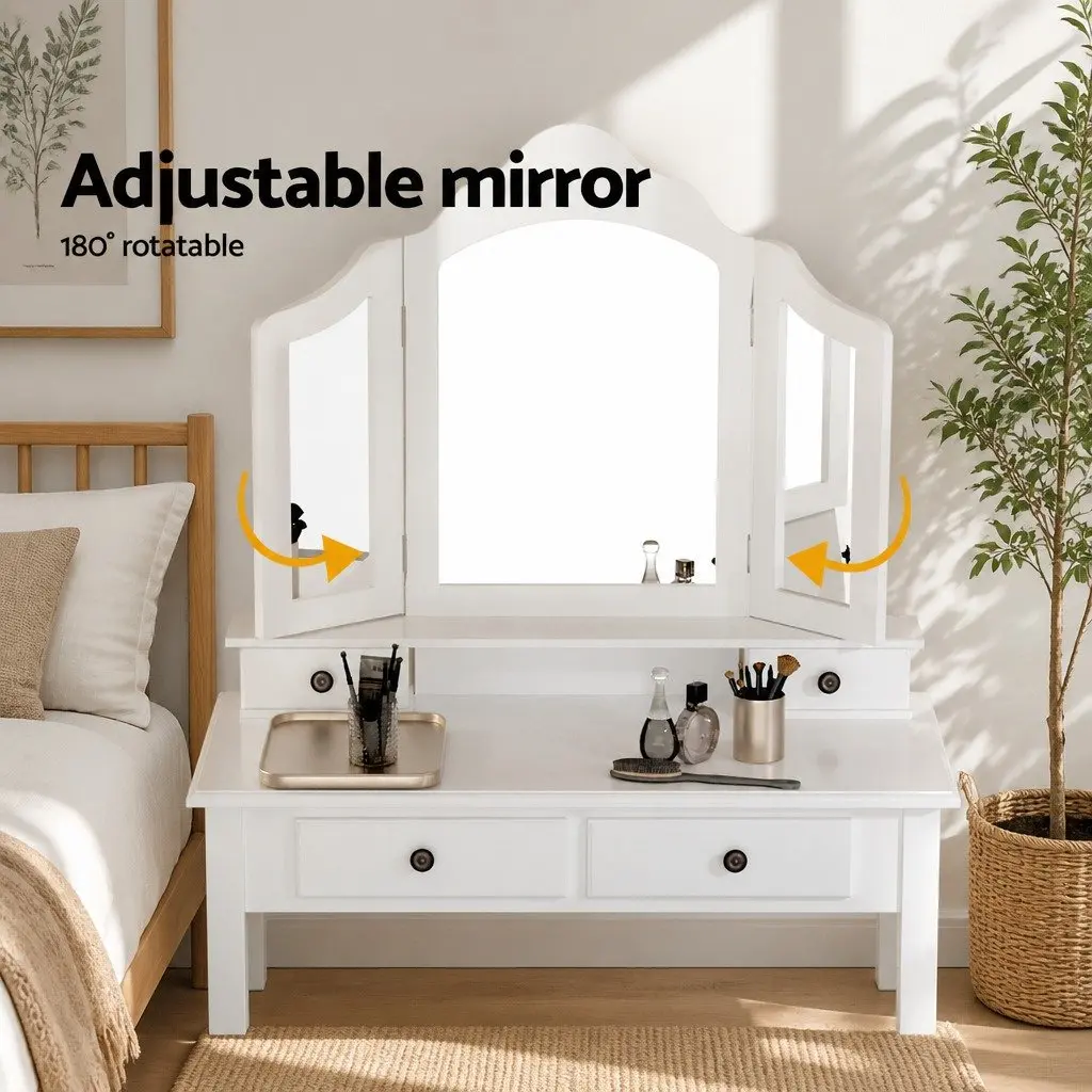 Dressing Table Set with Large Mirror and Padded Stool
