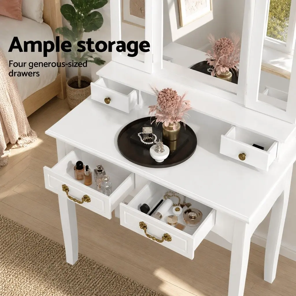 Dressing Table Set with Large Mirror and Padded Stool