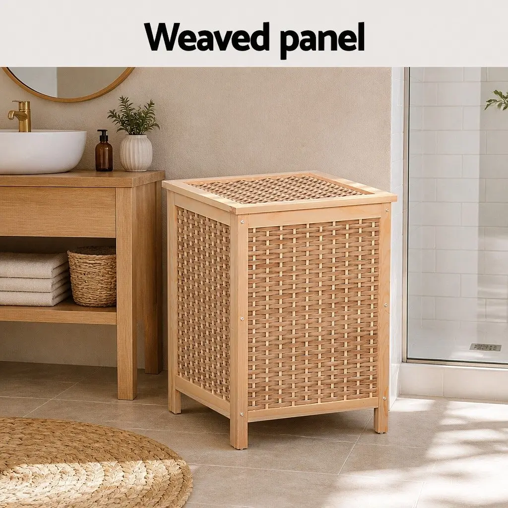 Wooden Laundry Hamper Storage Cabinet Bathroom Organiser Natural 38cm x 38cm x 55cm