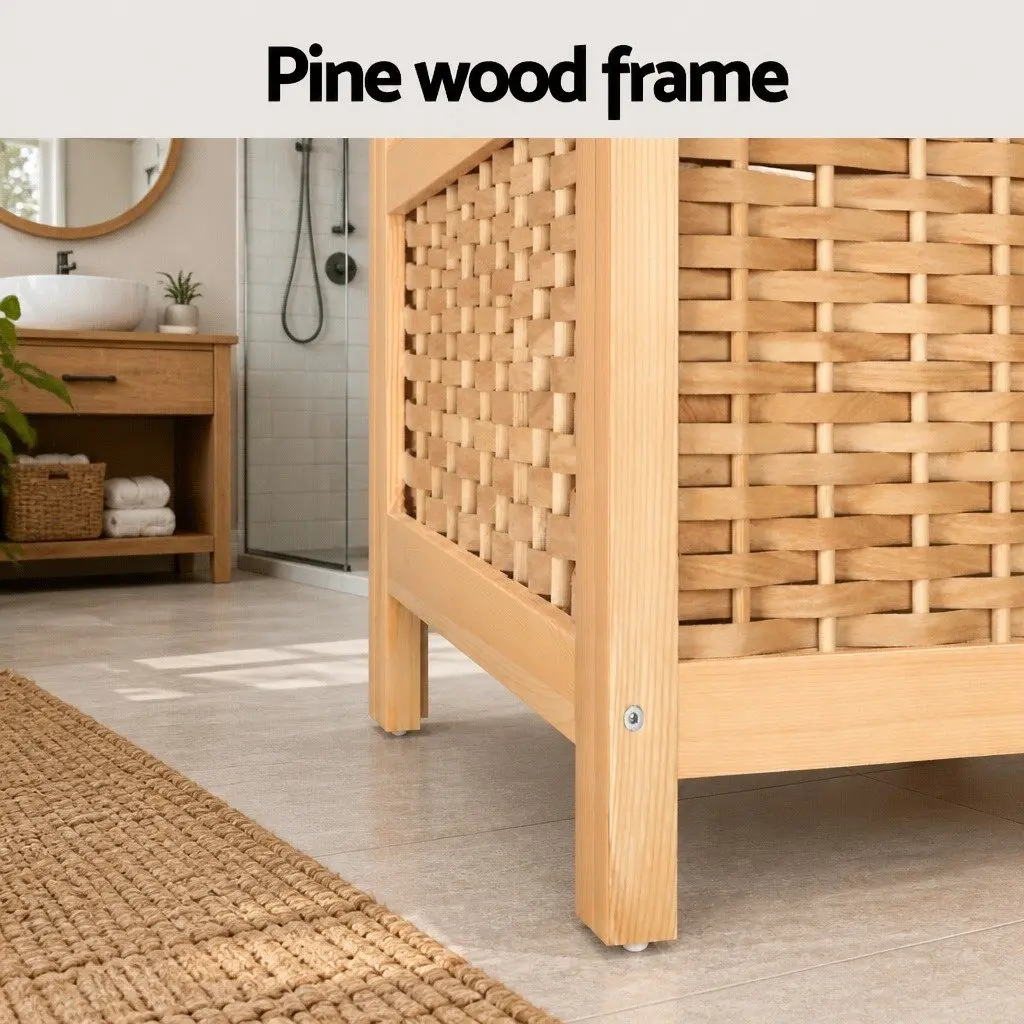Wooden Laundry Hamper Storage Cabinet Bathroom Organiser Natural 38cm x 38cm x 55cm